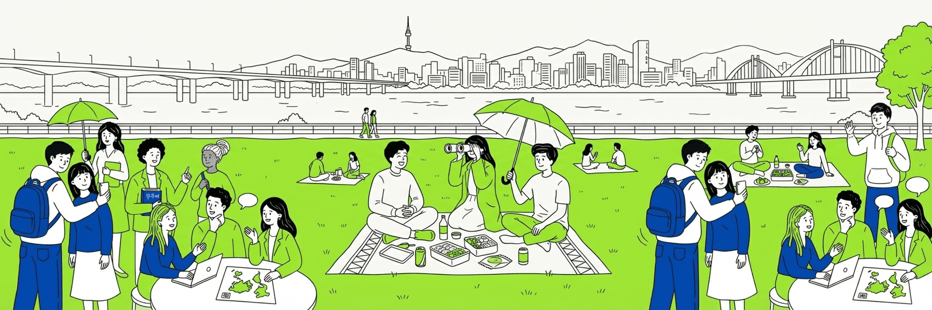 Mọi người dã ngoại tại sông Hàn ở Seoul